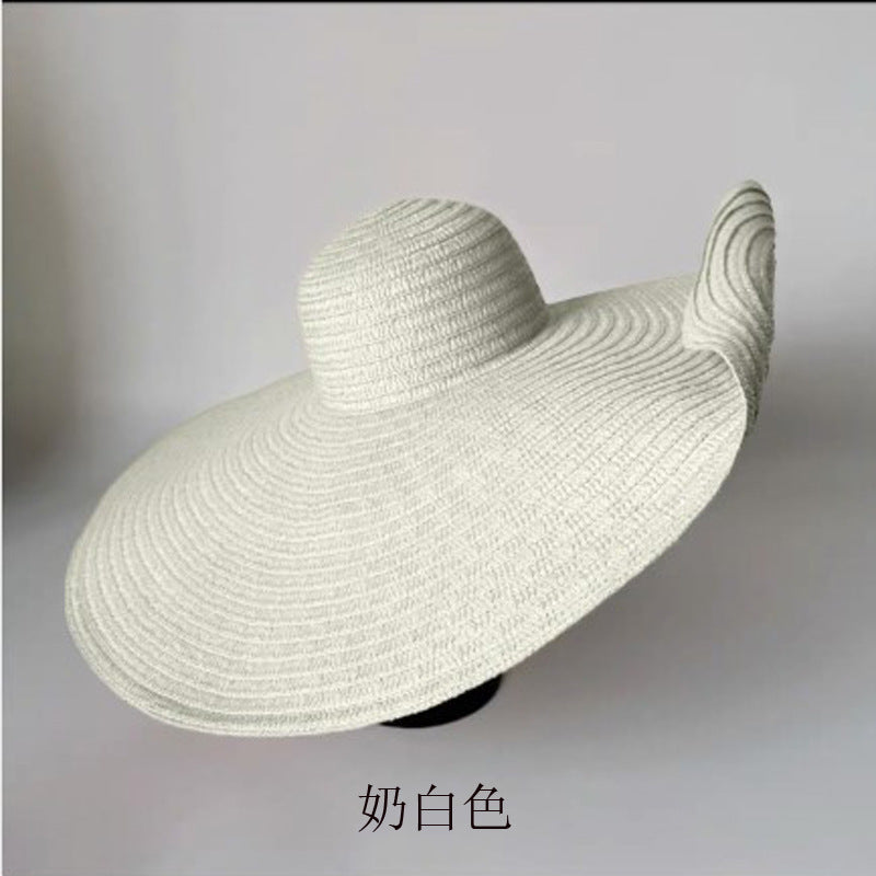 Cross-Border European and American Cross-Border Oversized Brim 70cm Diameter Straw Hat Women's Sun Protection Travel Hat Summer Dome Sun Hat