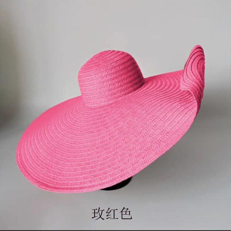 Cross-Border European and American Cross-Border Oversized Brim 70cm Diameter Straw Hat Women's Sun Protection Travel Hat Summer Dome Sun Hat