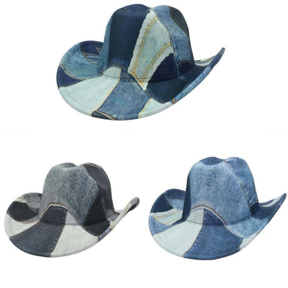 Cross-border Big Brim Topper Hat Western Denim Outdoor Hat Jazz Hat Autumn and Winter Retro Topper Hat Men's and Women's Stage Party Hat