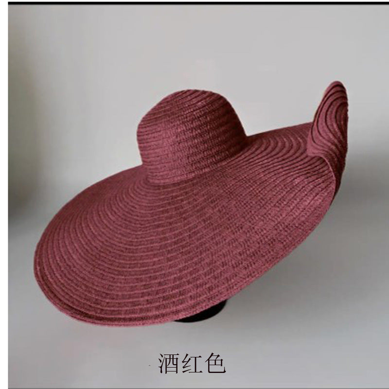 Cross-Border European and American Cross-Border Oversized Brim 70cm Diameter Straw Hat Women's Sun Protection Travel Hat Summer Dome Sun Hat