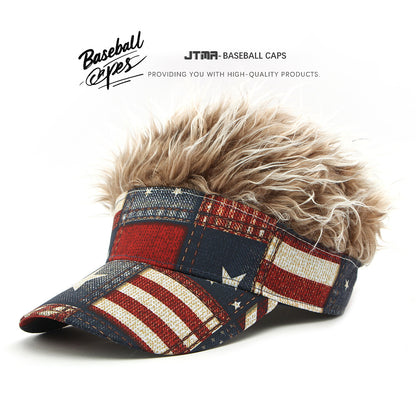 Cross-Border Hat Men's Wig Cap Spring and Autumn New Five-Pointed Star American Flag Printed Baseball Cap Street Peaked Cap