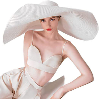 Cross-Border European and American Cross-Border Oversized Brim 70cm Diameter Straw Hat Women's Sun Protection Travel Hat Summer Dome Sun Hat