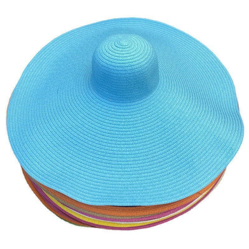 Cross-Border European and American Cross-Border Oversized Brim 70cm Diameter Straw Hat Women's Sun Protection Travel Hat Summer Dome Sun Hat