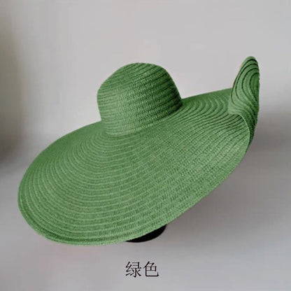 Cross-Border European and American Cross-Border Oversized Brim 70cm Diameter Straw Hat Women's Sun Protection Travel Hat Summer Dome Sun Hat