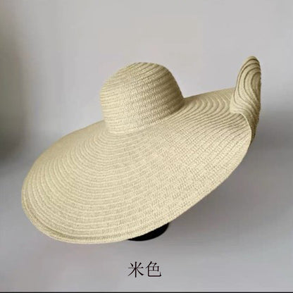 Cross-Border European and American Cross-Border Oversized Brim 70cm Diameter Straw Hat Women's Sun Protection Travel Hat Summer Dome Sun Hat