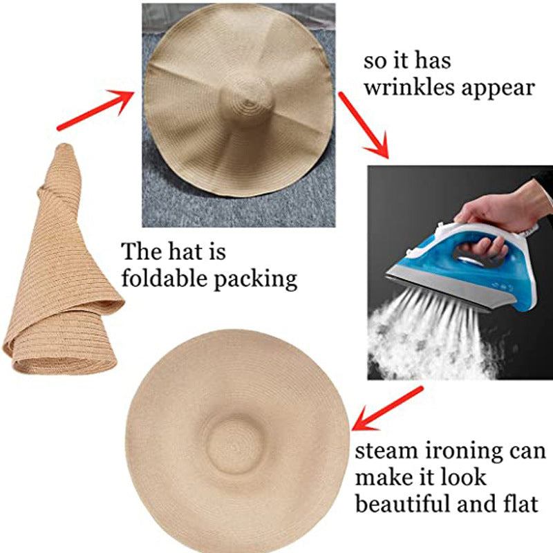 Cross-Border European and American Cross-Border Oversized Brim 70cm Diameter Straw Hat Women's Sun Protection Travel Hat Summer Dome Sun Hat