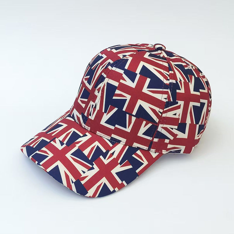 European and American Cross-Border Hats, Uk and Us Outdoor Sun Protection Hats, British Style Union Jack Flag and Stars and Stripes Baseball Caps