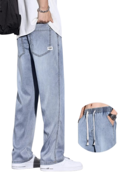 Ice Silk Wide-Leg Jeans Men's Trendy Brand 2025 New Summer Thin Straight-Leg Loose Tencel Casual Long Pants