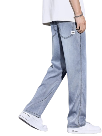 Ice Silk Wide-Leg Jeans Men's Trendy Brand 2025 New Summer Thin Straight-Leg Loose Tencel Casual Long Pants