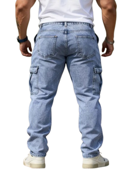 Men's Classic Multi-Pocket Jeans - Casual Street Style Regular Fit, Machine Washable, All-Season Wear, Light Blue Jeans