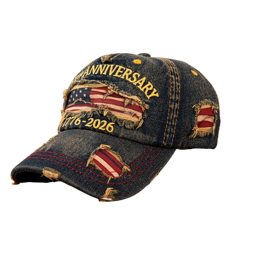 Vintage USA Flag 250th Anniversary 1776-2026 Distressed Denim Baseball Cap Adjustable Patriotic Dad Hat for Men Women