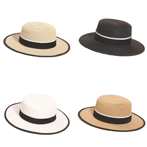 Women's Summer Travel Beach Jazz Hat Seaside Sunshade Sun Protection Straw Hat Flat Top British Hat Straw Woven