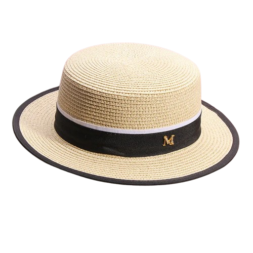 Women's Summer Travel Beach Jazz Hat Seaside Sunshade Sun Protection Straw Hat Flat Top British Hat Straw Woven