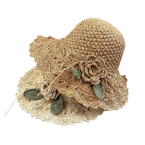 Hand-woven Summer Hat Straw Hat Female Sunshade Flower Foldable Sun Protection Sun Hat