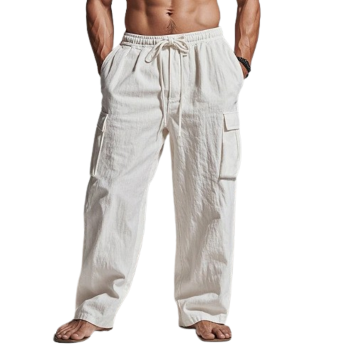 Men's Cotton Linen Cargo Pants – Elastic Waist Summer Fit