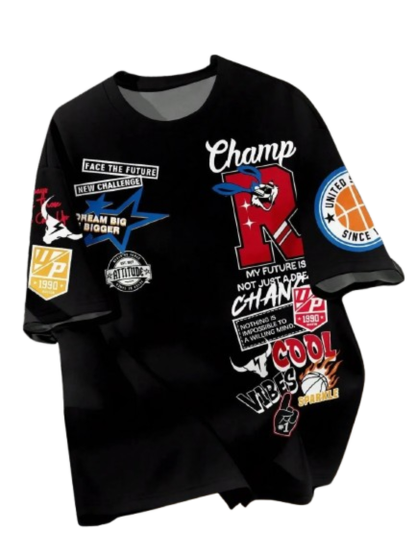 New Creative Breathable Men's T-shirt with Graffiti Printed Pattern Outdoor Quick drying Comfortable Sports Top