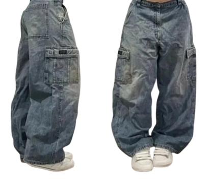 Street Vintage Jeans New Y2K Harajuku Wash Blue Multiple pockets Baggy Jeans Denim Pants Mens Womens High Waist Wide Trousers