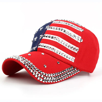 USA Flag Diamond Rivet Snapback – Bold Patriotic Streetwear