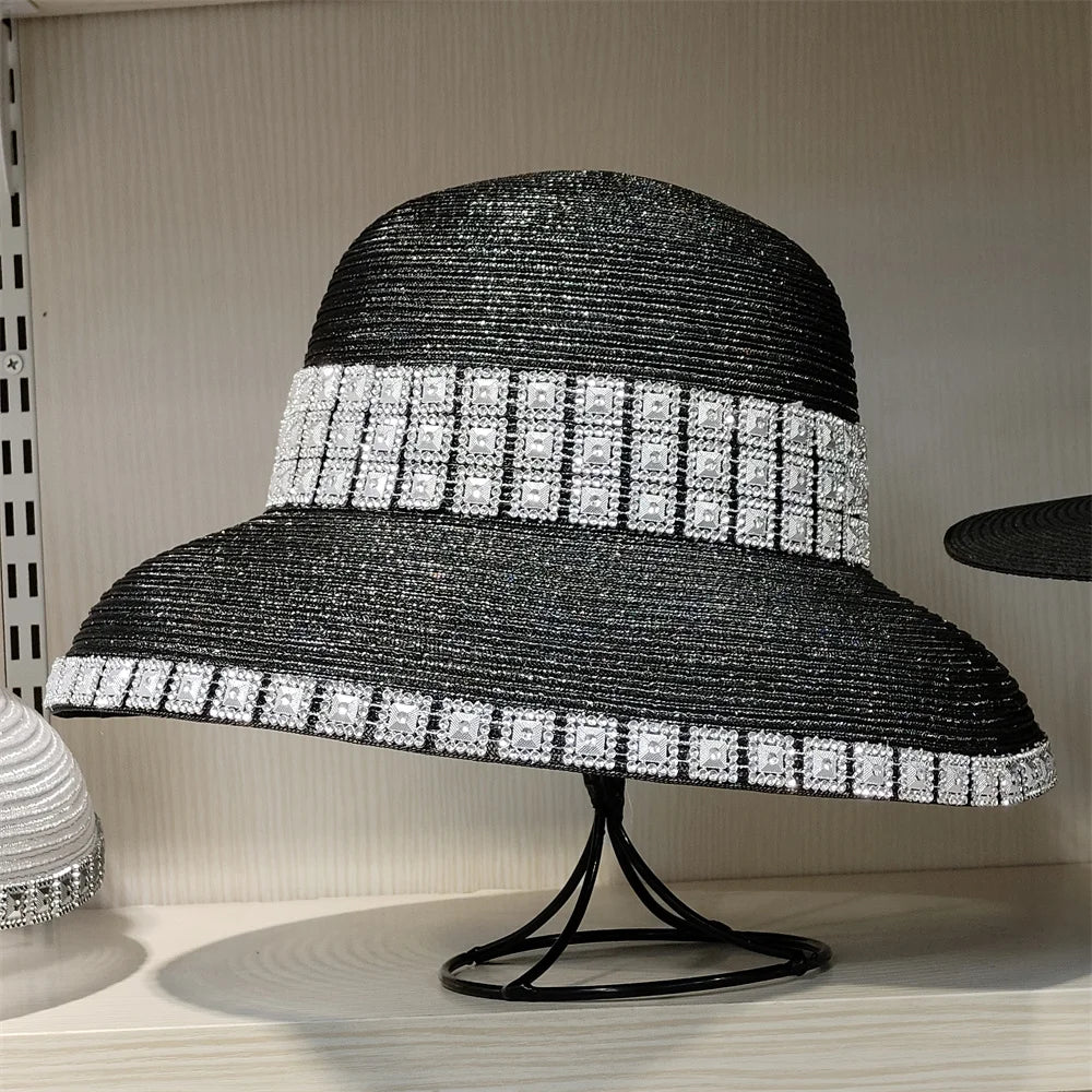 Bucket Hat Summer Hats for Women Fishing Hat Woolen Rhinestone Solid Color Basin Hat Leisure Outdoor Beach Sun Hat