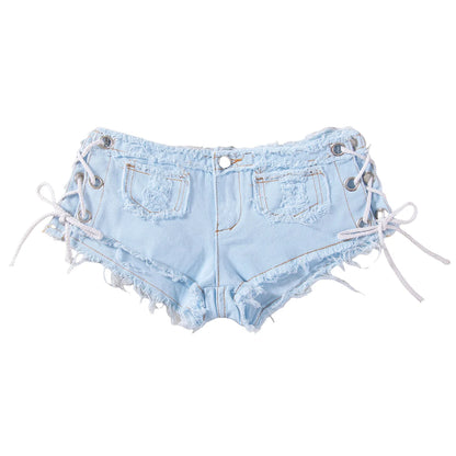 New American retro sexy low waist ultra short women's jeans, denim shorts, bar performance clothing, hot pants
