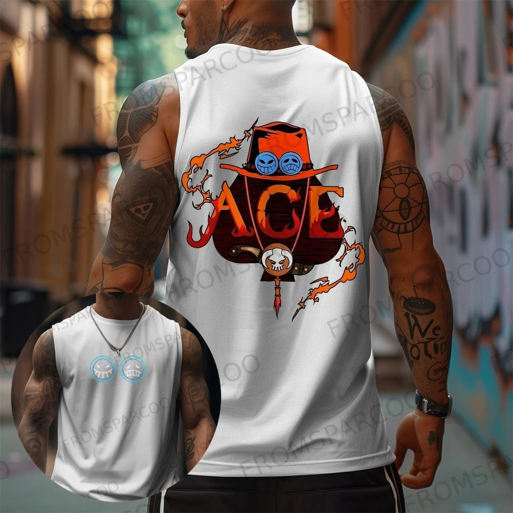 One Piece Anime Luffy Peripheral Printed Pure Cotton Tank Top2025 Fitness Men Loose Sporty Summer Fashion Top
