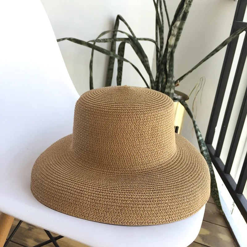 Women's Wide Brim Straw Sun Hat – Foldable Hepburn Style | Beach & Travel