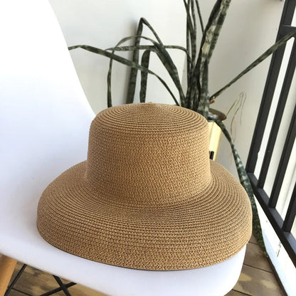 Women's Wide Brim Straw Sun Hat – Foldable Hepburn Style | Beach & Travel