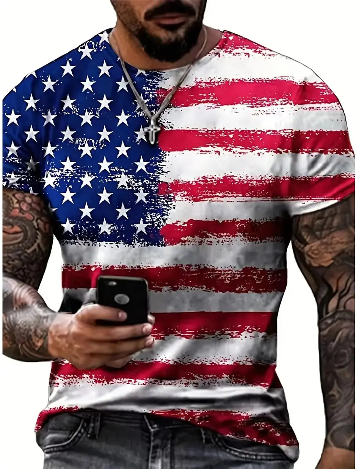 Men’s 3D USA Flag Print T-Shirt – Bold Patriotic Streetwear