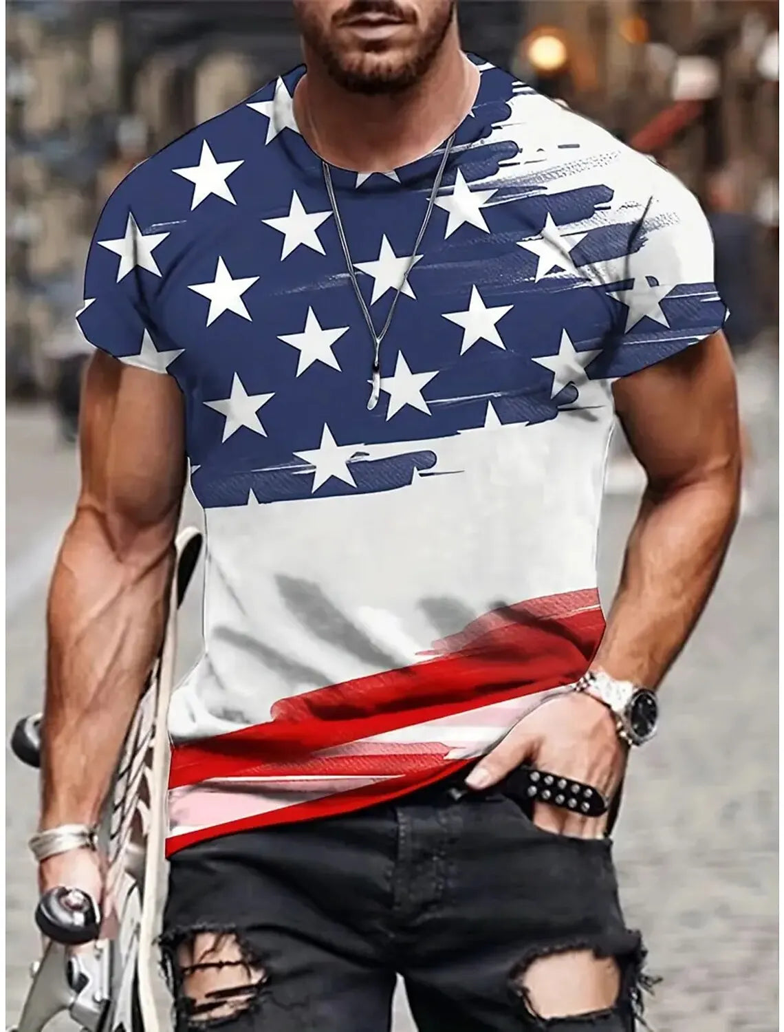 Men’s 3D USA Flag Print T-Shirt – Bold Patriotic Streetwear