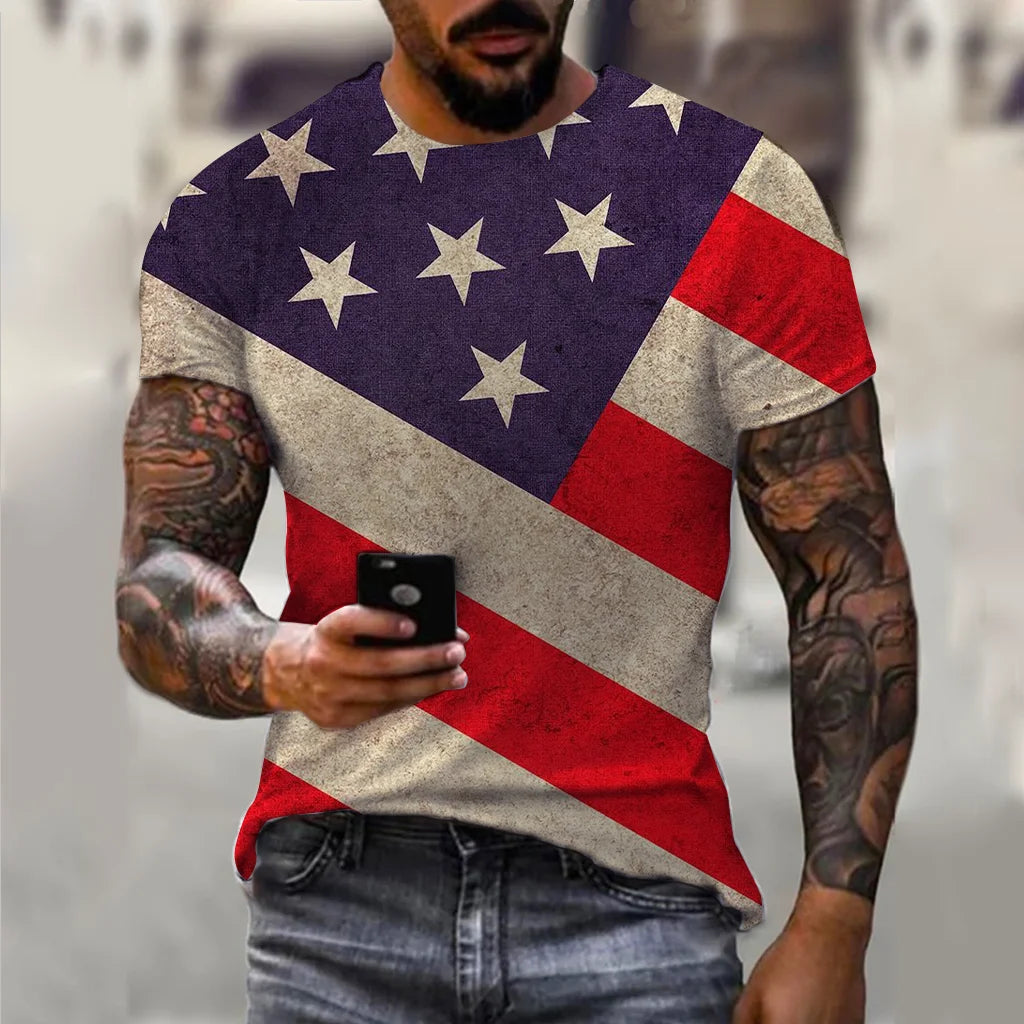 Men’s 3D USA Flag Print T-Shirt – Bold Patriotic Streetwear