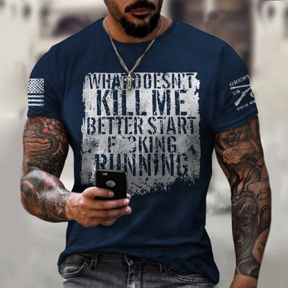Men's Printed T-Shirt Round Neck Short Sleeve Casual Sports Quick-Dry Top - Plus Size XS-4XL