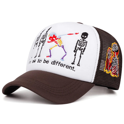 Skeleton Prayer Embroidered Mesh Baseball Cap – Edgy Urban Streetwear