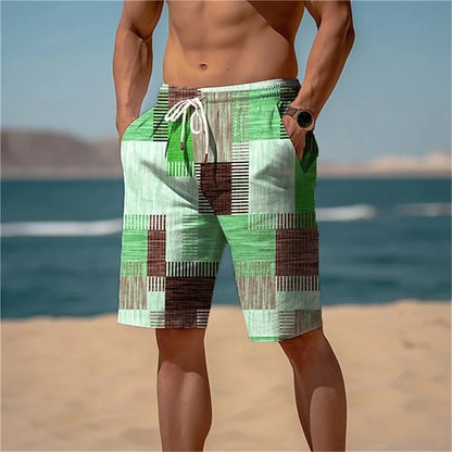 Square Splicing Beach Shorts – Vibrant 3D Print Summer Style