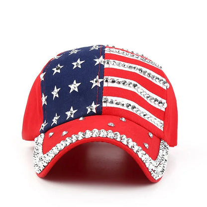USA Flag Diamond Rivet Snapback – Bold Patriotic Streetwear