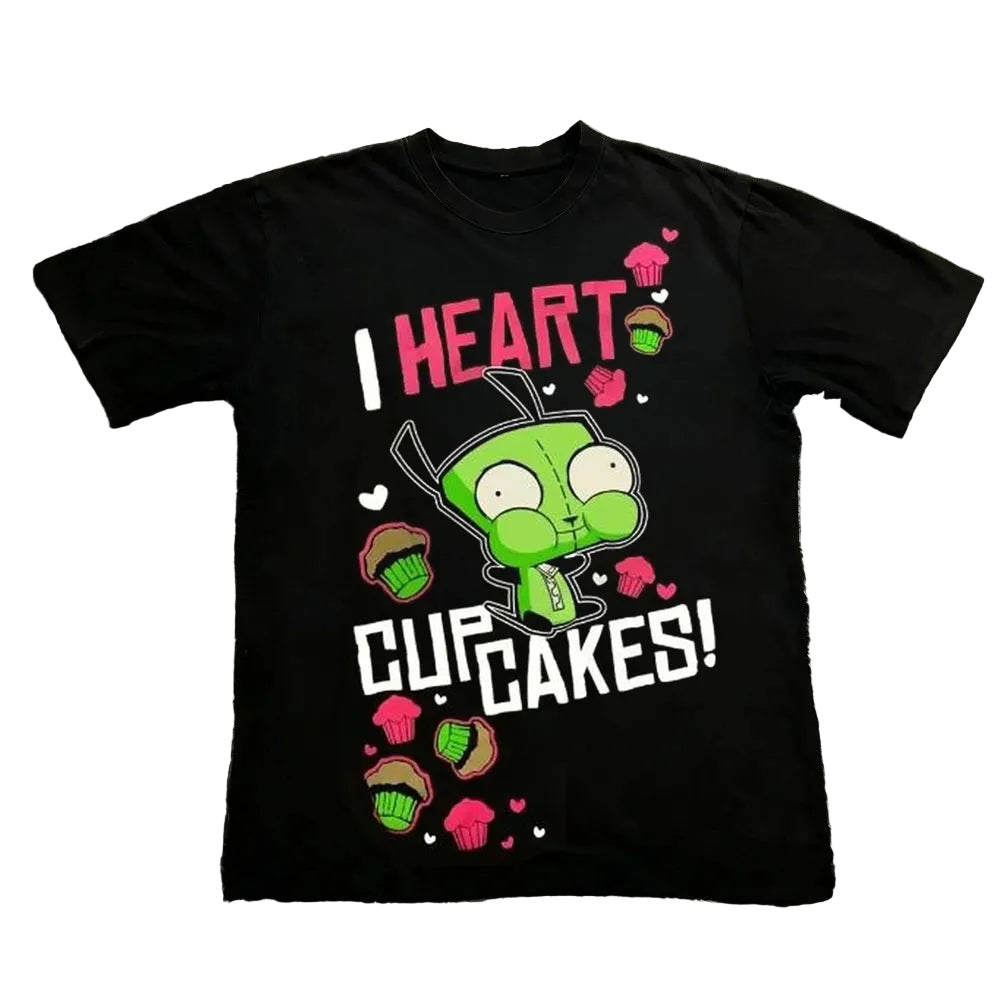 Vintage Invader Zim Cartoon Print Short Sleeve T-Shirt Retro Unisex Graphic Tee 90s Nostalgia Summer Streetwear Y2K Tee Top
