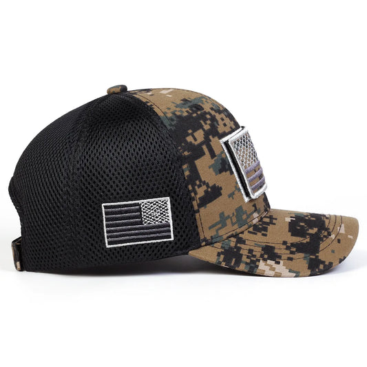 USA Flag Embroidered Camo Baseball Cap – Rugged Patriotism