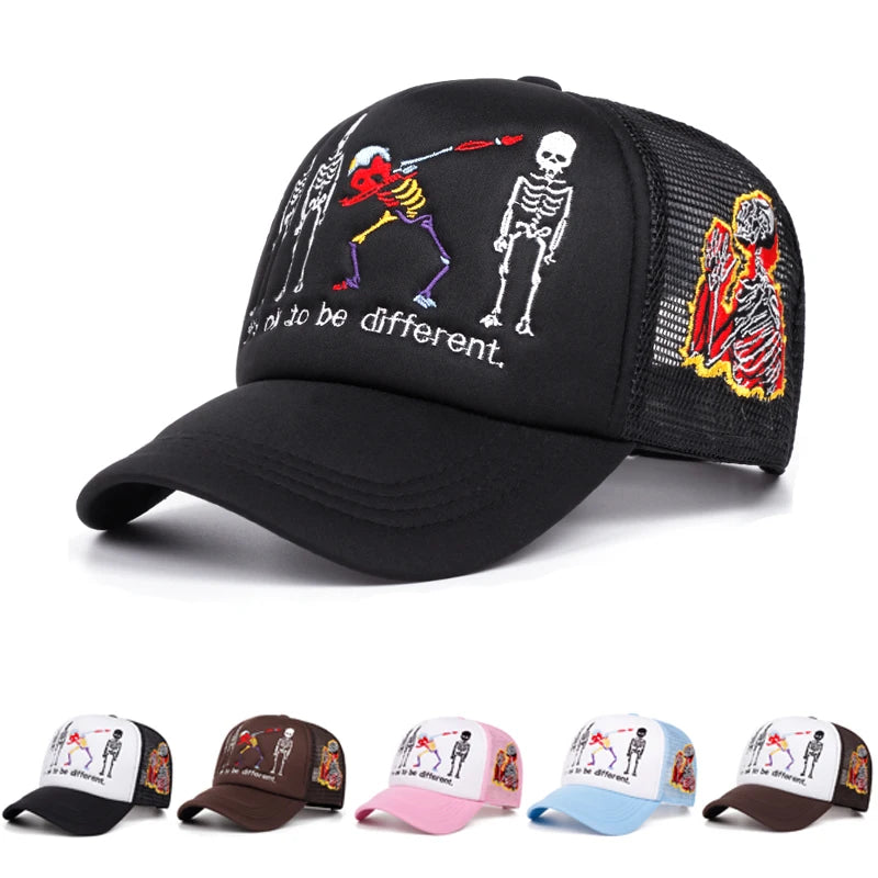 Skeleton Prayer Embroidered Mesh Baseball Cap – Edgy Urban Streetwear