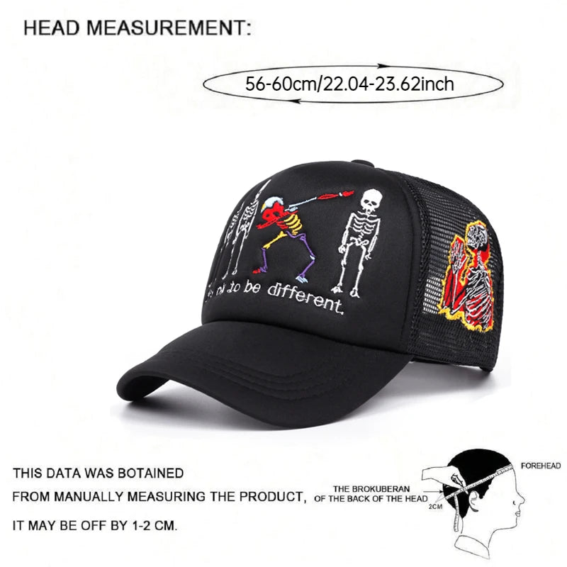 Skeleton Prayer Embroidered Mesh Baseball Cap – Edgy Urban Streetwear