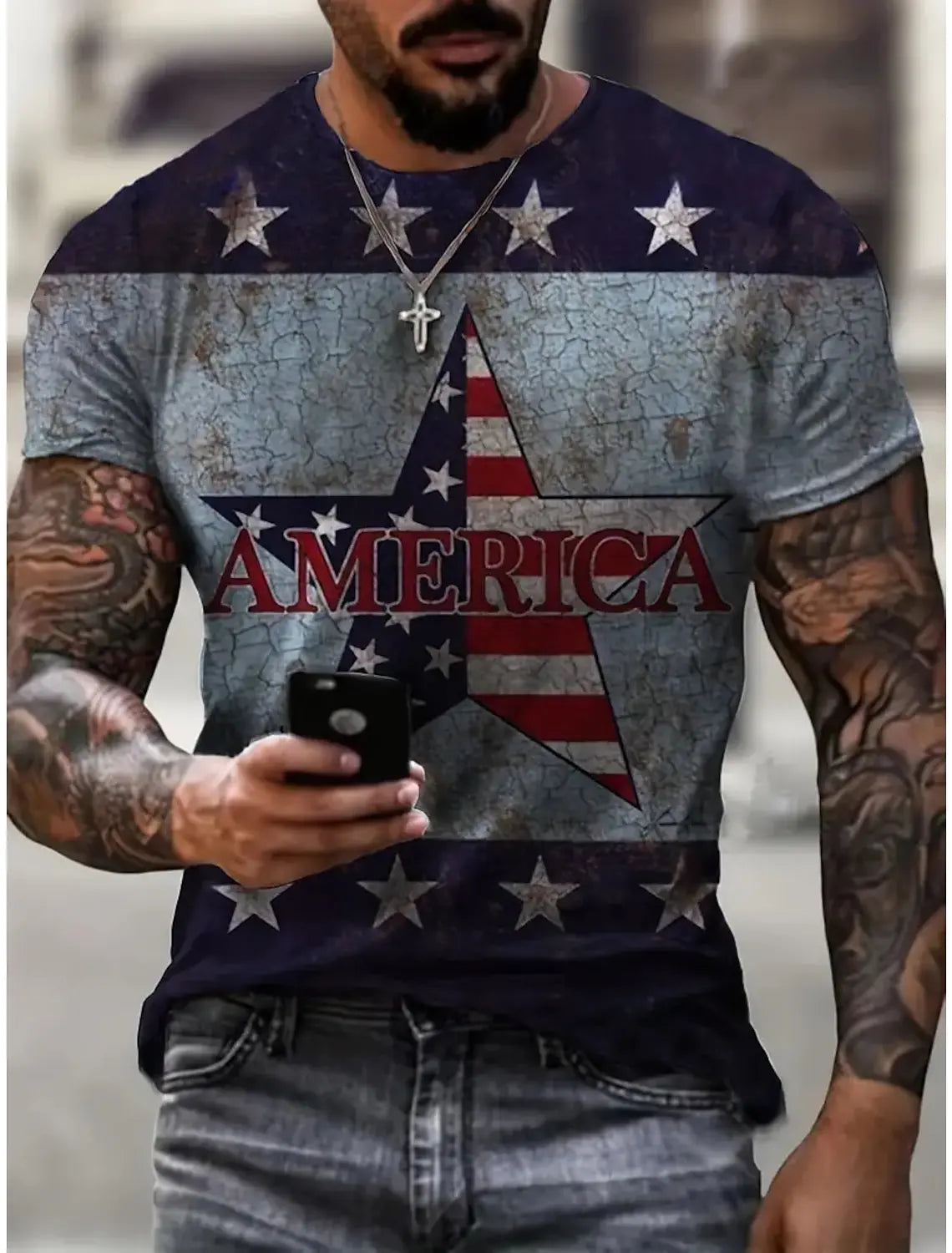 Men’s 3D USA Flag Print T-Shirt – Bold Patriotic Streetwear