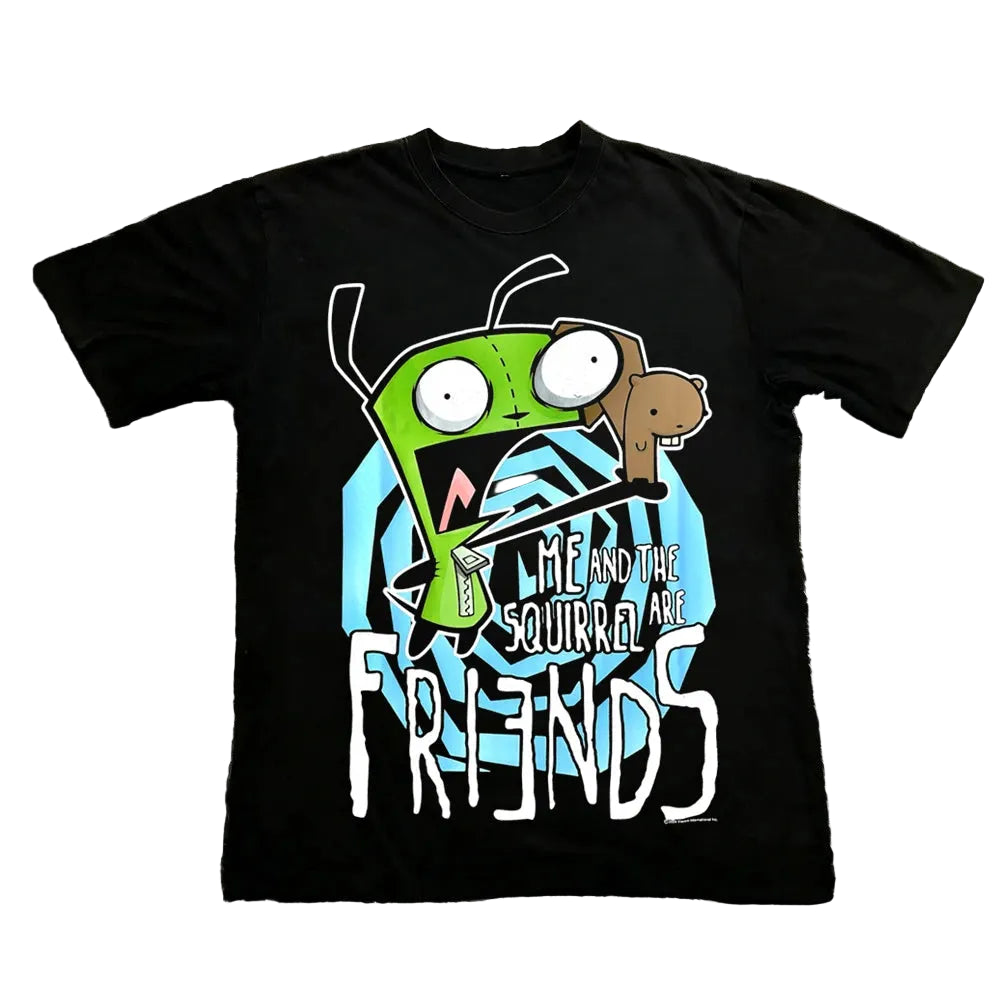 Vintage Invader Zim Cartoon Print Short Sleeve T-Shirt Retro Unisex Graphic Tee 90s Nostalgia Summer Streetwear Y2K Tee Top