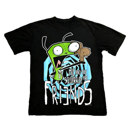 Vintage Invader Zim Cartoon Print Short Sleeve T-Shirt Retro Unisex Graphic Tee 90s Nostalgia Summer Streetwear Y2K Tee Top