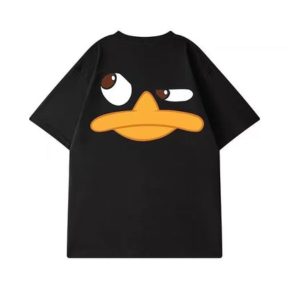 4XL Loose Fitting Fashionable American Vintage Duck Expression Print T-shirt With Round Neck Men Versatile Couple Outfit