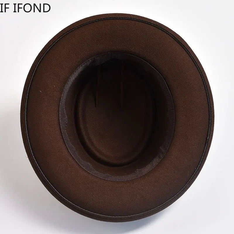 NEW Vintage Pork Pie Hat Men's Rolled Brim Felt Fedora Hat with Feather Gentleman Church Cap Trilby Jazz Hats