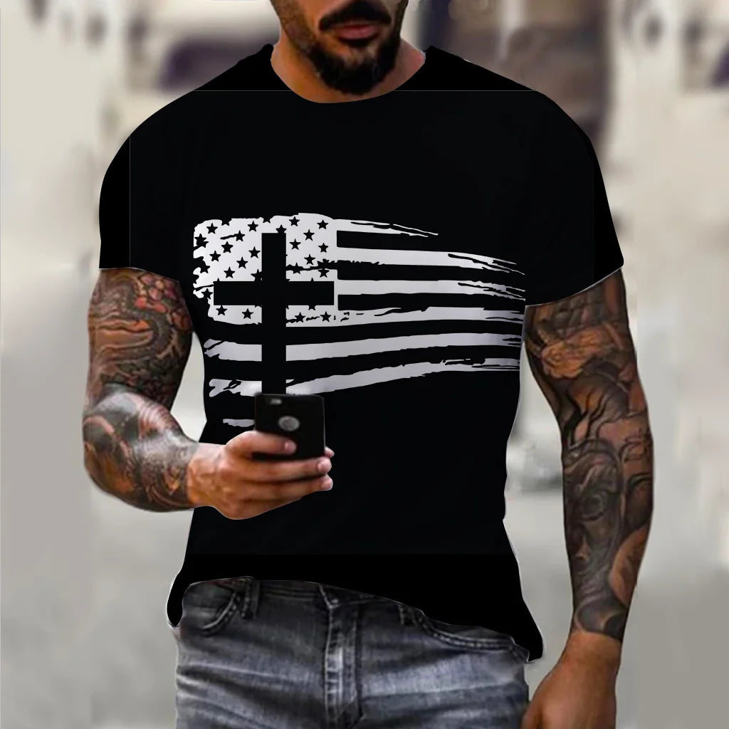Men’s 3D USA Flag Print T-Shirt – Bold Patriotic Streetwear