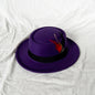 NEW Vintage Pork Pie Hat Men's Rolled Brim Felt Fedora Hat with Feather Gentleman Church Cap Trilby Jazz Hats