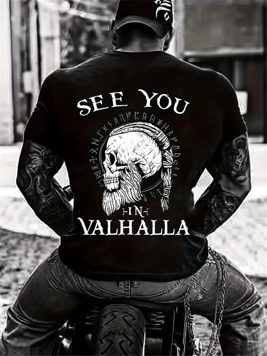Men's Viking Skull & Valhalla T-Shirt — Hip Hop Sports Style, Full Print