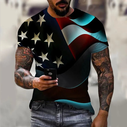 Men’s 3D USA Flag Print T-Shirt – Bold Patriotic Streetwear