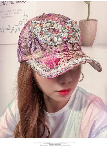 Rhinestone Shiny Baseball Cap – Glamour Meets Street Style