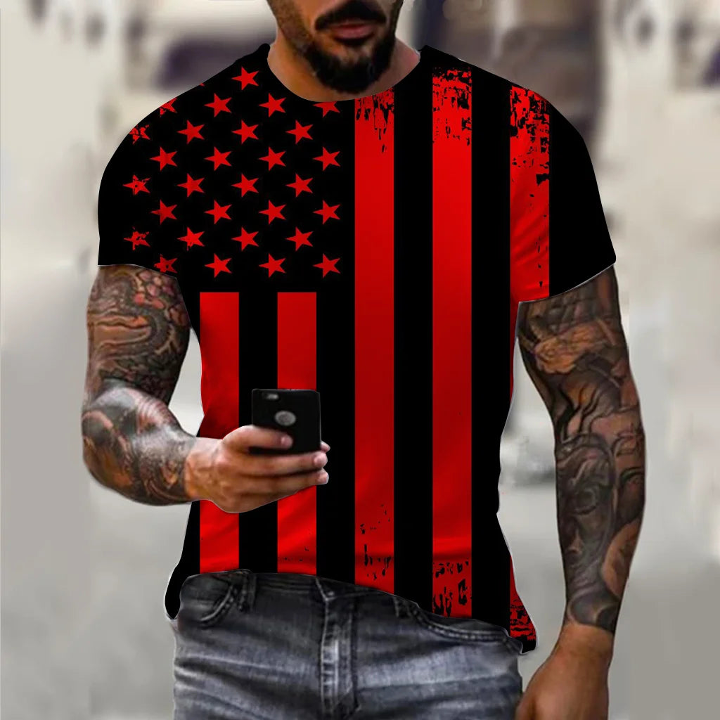 Men’s 3D USA Flag Print T-Shirt – Bold Patriotic Streetwear