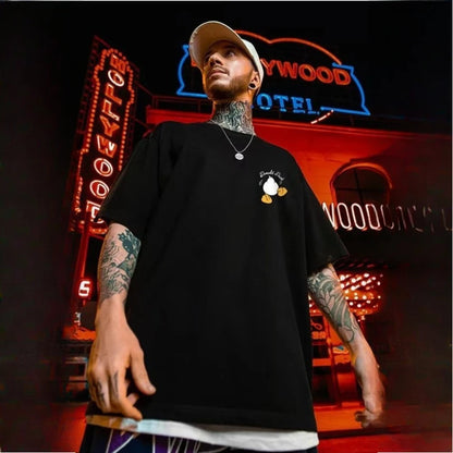 4XL Loose Fitting Fashionable American Vintage Duck Expression Print T-shirt With Round Neck Men Versatile Couple Outfit